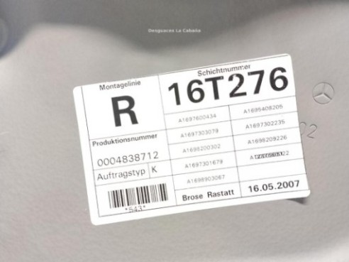 A1697303879 ELEVALUNAS PUERTA LAT TRA DER MERCEDES BENZ CLASE B (W245)|Desguaces La Cabaña