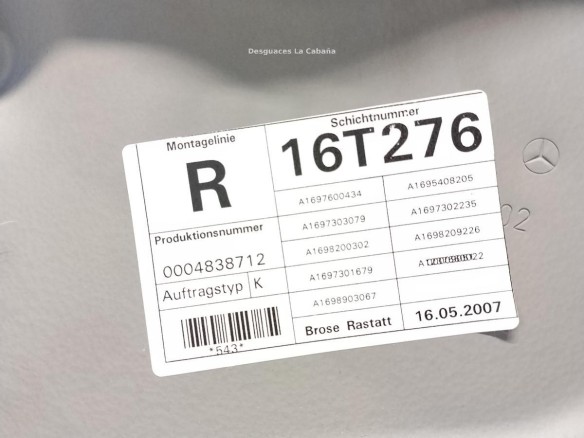 A1697303879 ELEVALUNAS PUERTA LAT TRA DER MERCEDES BENZ CLASE B (W245)|Desguaces La Cabaña