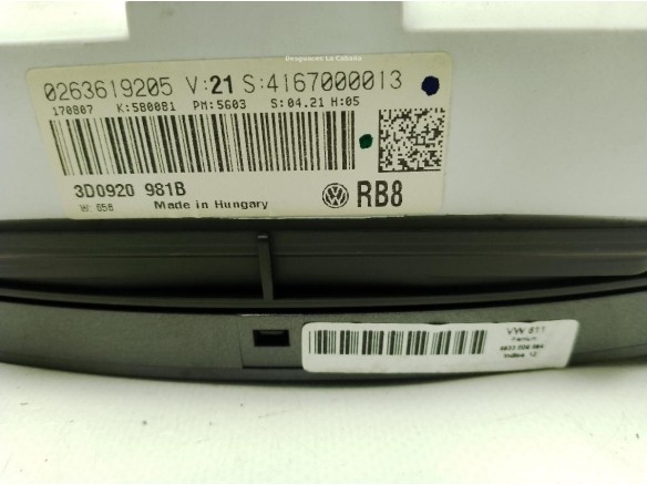 3D0920981B, CUADRO INSTRUMENTOS VW PHAETON (3D1, 3D2, 3D3, 3D4, 3D6, 3D7, 3D8, 3D9)|Desguaces La Cabaña