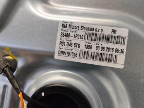 834811P030 ELEVALUNAS PUERTA LAT TRA DER KIA VENGA (YN)|Desguaces La Cabaña