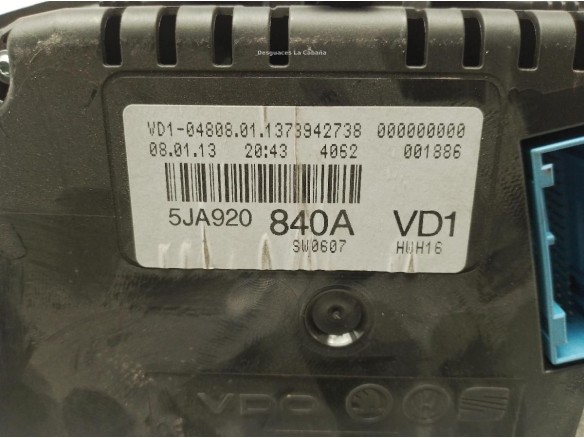 5JA920840A, CUADRO INSTRUMENTOS SKODA RAPID (NH3)|Desguaces La Cabaña