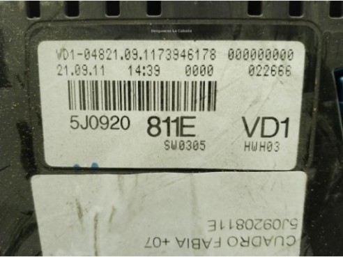 5J0920811E, CUADRO INSTRUMENTOS SKODA FABIA II (542)|Desguaces La Cabaña