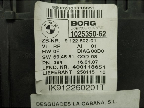 102535062,91226020, CUADRO INSTRUMENTOS BMW 3 (E90)|Desguaces La Cabaña