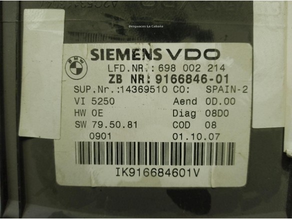 916684601, CUADRO INSTRUMENTOS BMW 3 (E90)|Desguaces La Cabaña