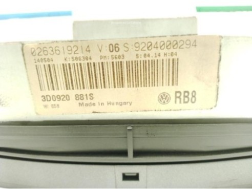 3D0920881S, CUADRO INSTRUMENTOS VW PHAETON (3D1, 3D2, 3D3, 3D4, 3D6, 3D7, 3D8, 3D9)|Desguaces La Cabaña