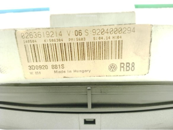 3D0920881S, CUADRO INSTRUMENTOS VW PHAETON (3D1, 3D2, 3D3, 3D4, 3D6, 3D7, 3D8, 3D9)|Desguaces La Cabaña