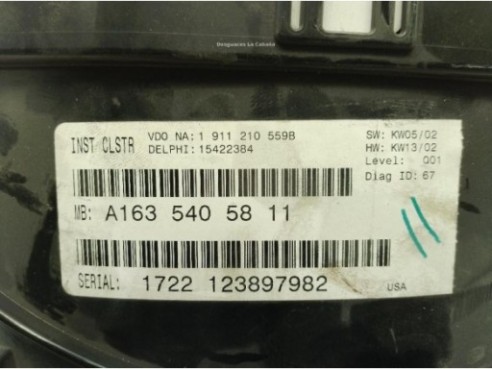 A1635405811,123897982, CUADRO INSTRUMENTOS MERCEDES BENZ CLASE M (W163)|Desguaces La Cabaña