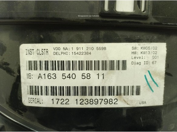A1635405811,123897982, CUADRO INSTRUMENTOS MERCEDES BENZ CLASE M (W163)|Desguaces La Cabaña