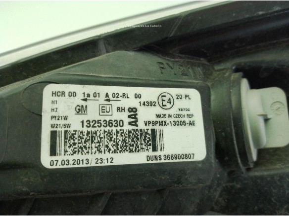 13253630, VP9PMX13005AE FARO DERECHO OPEL MERIVA B Limusina (S10)|Desguaces La Cabaña