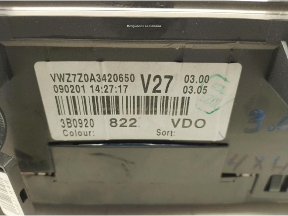 3B0920822X, CUADRO INSTRUMENTOS VW PASSAT (3B2)|Desguaces La Cabaña