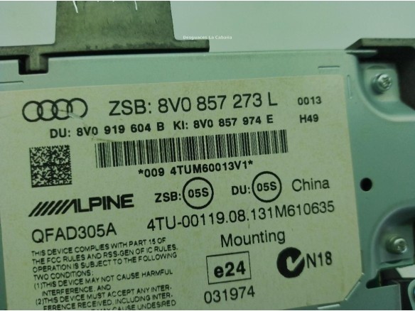 8V0919603C, 8V0857273L PANTALLA MULTIMEDIA AUDI A3 (8V1, 8VK)|Desguaces La Cabaña
