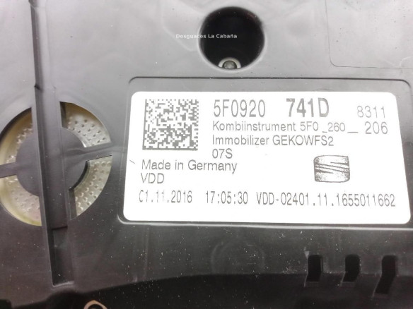 5F0920741D CUADRO INSTRUMENTOS SEAT LEON (5F1) |Desguaces La Cabaña