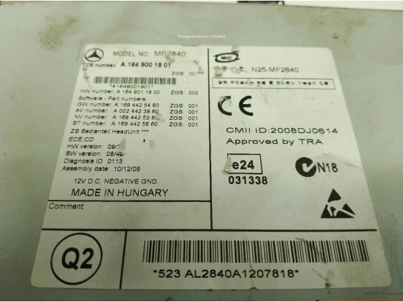 A1649001901 RADIO MERCEDES BENZ CLASE M (W164)|Desguaces La Cabaña
