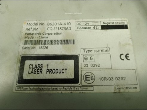 EF1873AD,15226, RADIO SUBARU OUTBACK |Desguaces La Cabaña