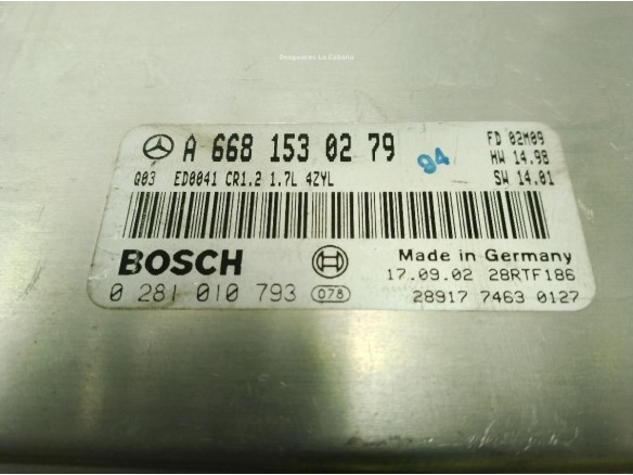 0281010793,6681530279, CENTRALITA MOTOR MERCEDES BENZ CLASE A (W168)|Desguaces La Cabaña