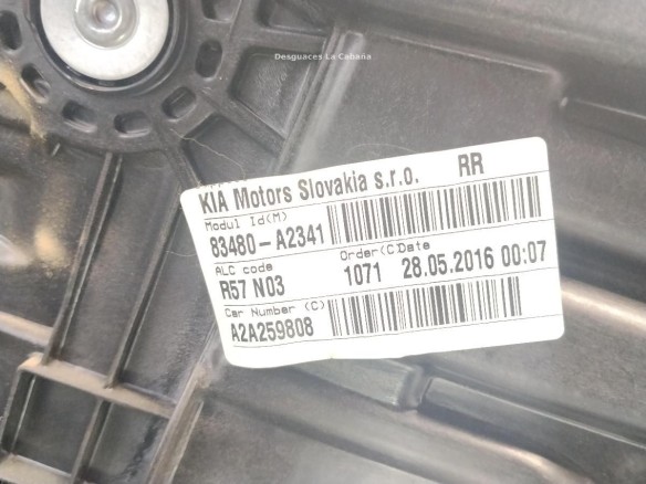 83481A2000 ELEVALUNAS PUERTA LAT TRA DER KIA CEE'D (JD)|Desguaces La Cabaña
