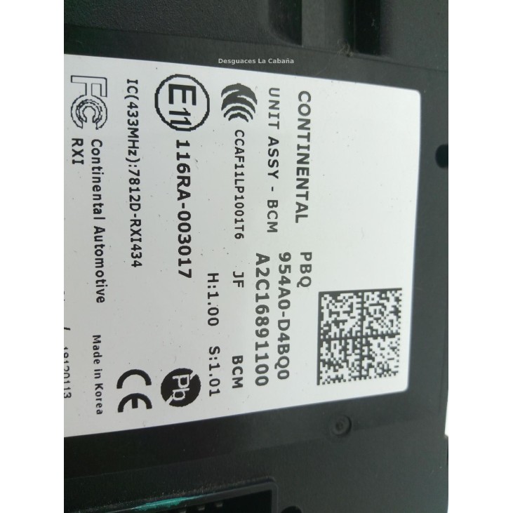 954A0D4BQ0 MODULO ELECTRONICO 1 KIA OPTIMA |Desguaces La Cabaña