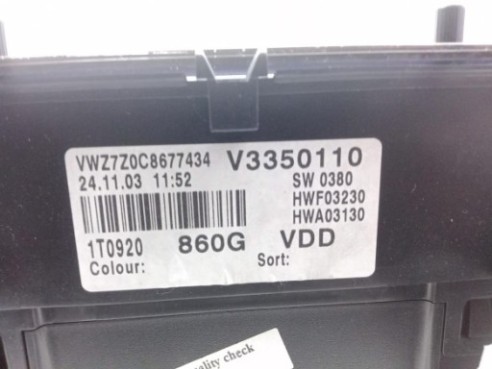 1T0920860G CUADRO INSTRUMENTOS VW TOURAN (1T1, 1T2)|Desguaces La Cabaña
