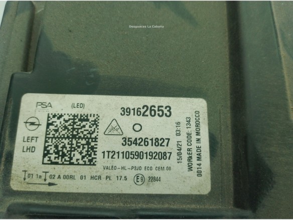 9829522780, 39162653 FARO IZQUIERDO OPEL CORSA F|Desguaces La Cabaña