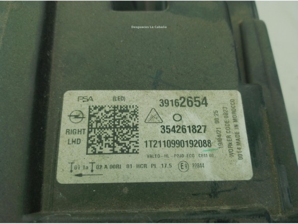 9829522580, 39162654 FARO DERECHO OPEL CORSA F|Desguaces La Cabaña