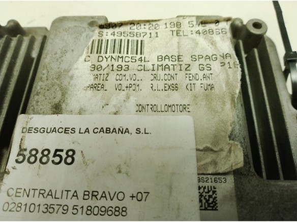 0281013579,51809688, CENTRALITA MOTOR FIAT BRAVO II (198_)|Desguaces La Cabaña