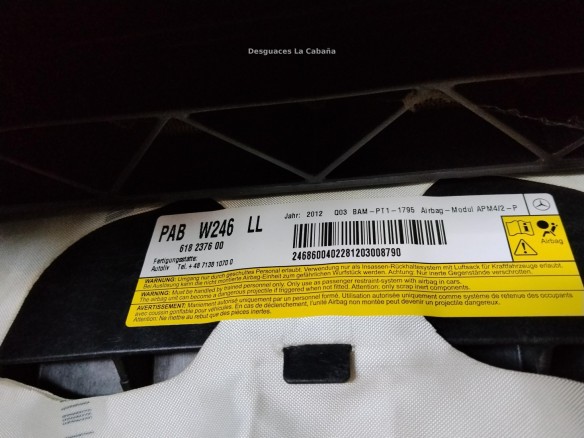  21886034029 KIT AIRBAGS + SALPICADERO + CINTURONES O ANCLAJE + CENTRALIT MERCEDES BENZ CLASE B (W246, W242)|Desguaces La Cabaña