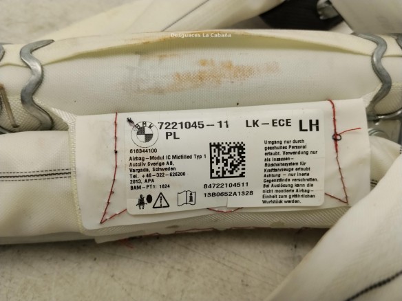 72127221045 AIRBAG CORTINA IZQ BMW 1 (F20)|Desguaces La Cabaña