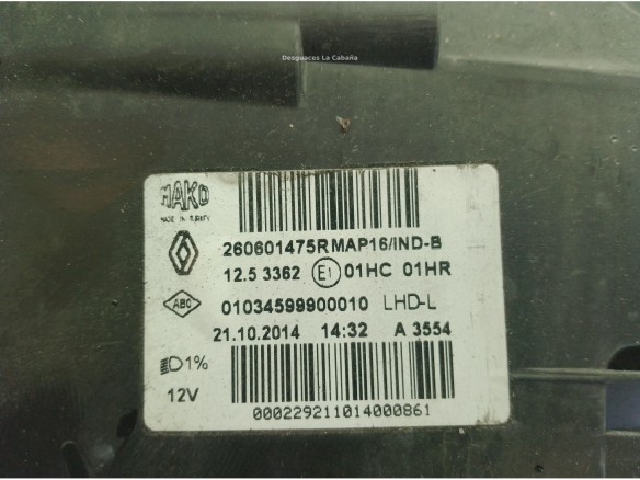 260601176R, 260601475R FARO IZQUIERDO RENAULT CLIO IV (BH_)|Desguaces La Cabaña