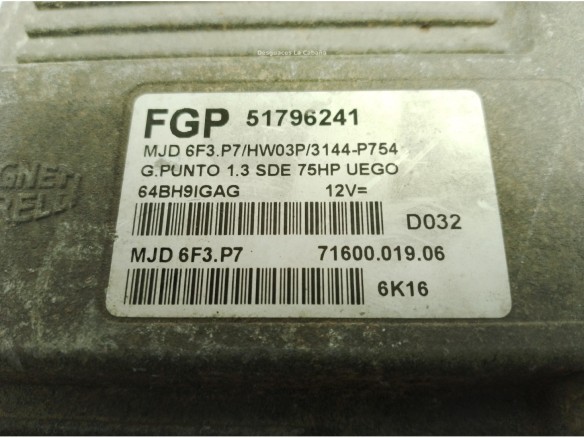 51796241 CENTRALITA MOTOR FIAT GRANDE PUNTO (199_)|Desguaces La Cabaña