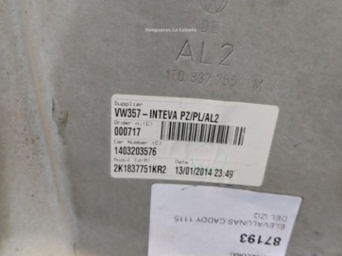 ELEVALUNAS PUERTA LAT DEL IZQ VW CADDY III Furgón (2KA, 2KH, 2CA, 2CH)|Desguaces La Cabaña
