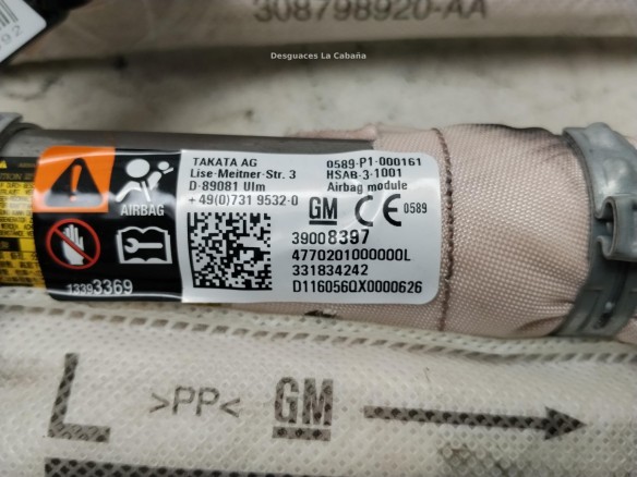 AIRBAG CORTINA IZQ OPEL ASTRA J (P10)|Desguaces La Cabaña