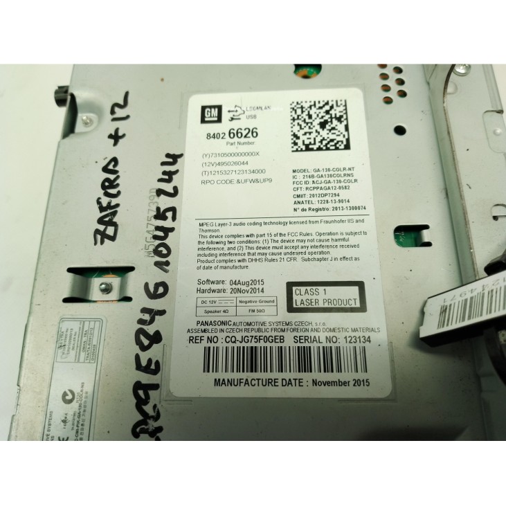 64026626 RADIO OPEL ZAFIRA TOURER C (P12)|Desguaces La Cabaña