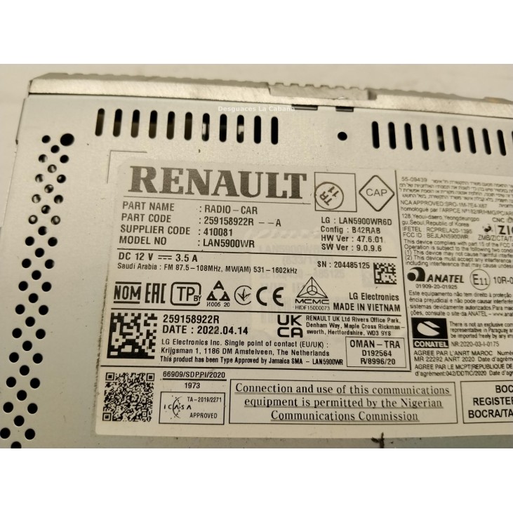  259158922R PANTALLA MULTIMEDIA DACIA DUSTER (HM_)|Desguaces La Cabaña