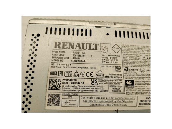  259158922R PANTALLA MULTIMEDIA DACIA DUSTER (HM_)|Desguaces La Cabaña