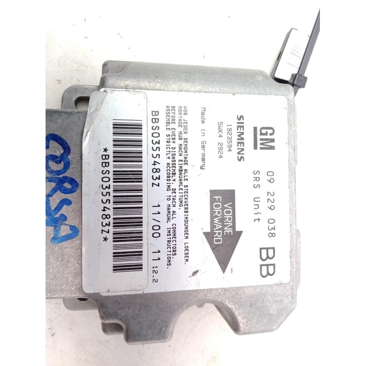 09229038BB, CENTRALITA AIRBAG OPEL CORSA B (S93) |Desguaces La Cabaña